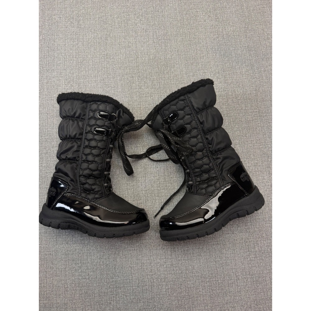 Totes Kids Katey Black Quilted Waterproof Winter Snow Boots Lace Up Size 11